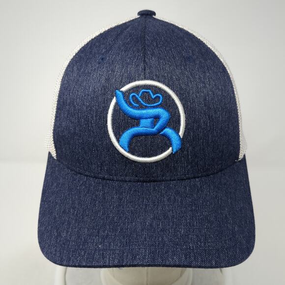Get Your Hooey Roughy Fitted Trucker Hat Blue M Embroidered Mesh Back Flexfit - Picture 2 of 9